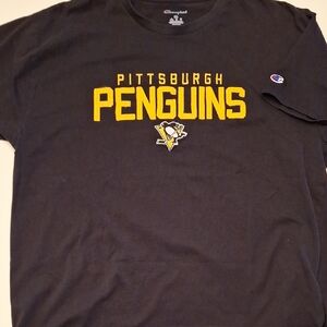 Champion Black Tee with Embroidered Pittsburgh Penguins Graphic